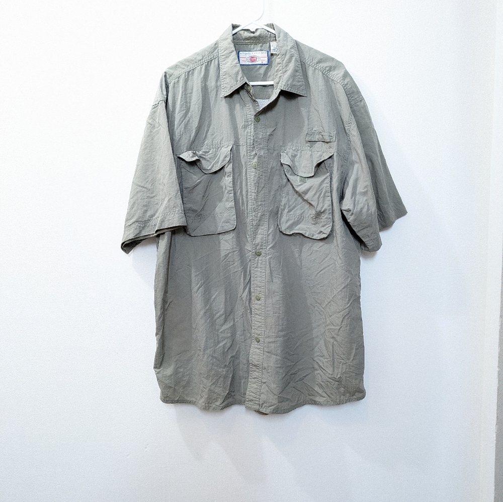 PENN REELS AUTHENTIC FISHING GEAR Short Sleeve Nylon Shirt Light Green Mens XL